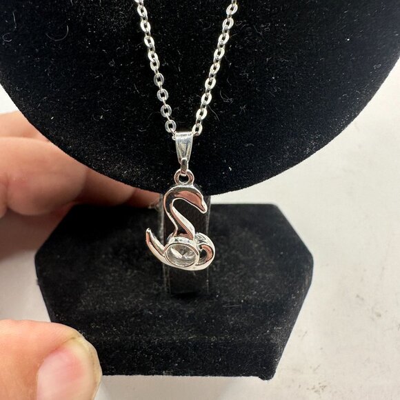 Swan Pendant Necklace With Clear Crystal On Silver-Tone Chain - Picture 2 of 4